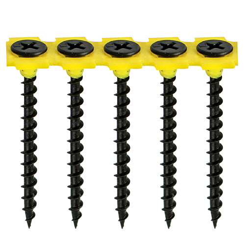 This is an image of Timco - Collated Drywall Screws - PH - Bugle - Coarse Thread - Black 3.5 x 32mm - (1000 PCS Box) 00032COLDYS