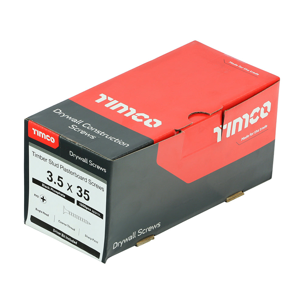 This is an image of Timco - Drywall Screws - PH - Bugle - Coarse Thread - Grey 3.5 x 35mm - (1000 PCS Box) 00035DRYC