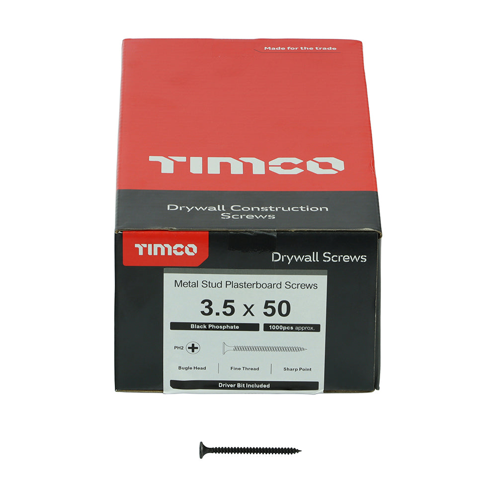 This is an image of Timco - Drywall Screws - PH - Bugle - Fine Thread - Grey 3.5 x 50mm - (1000 PCS Box) 00050DRY