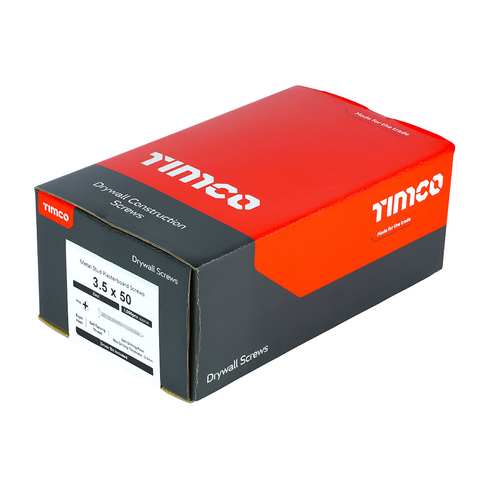 This is an image of Timco - Drywall Screws - PH - Bugle - Self Drilling - Zinc 3.5 x 50mm - (1000 PCS Box) 00050PSDD
