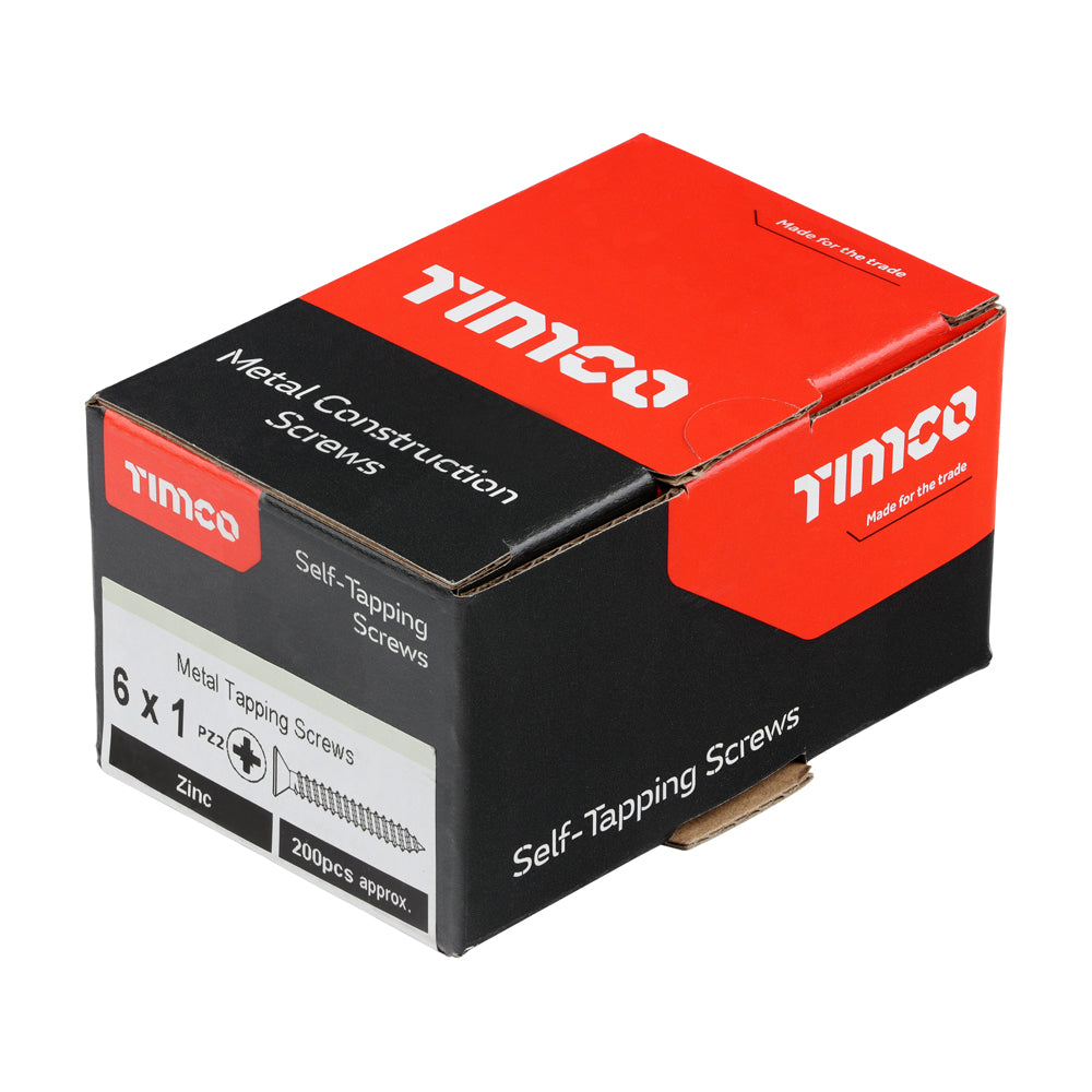 This is an image of Timco - Self-Tapping Screws - PZ - Countersunk - Zinc 6 x 1" - (200 PCS Box) 00061CCAZS