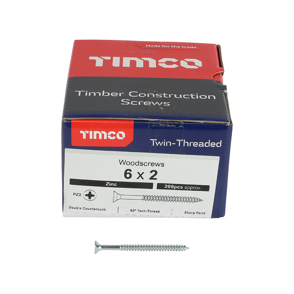 This is an image of Timco - Twin-Threaded Woodscrews - PZ - Double Countersunk - Zinc 6 x 2" - (200 PCS Box) 00062CWZ