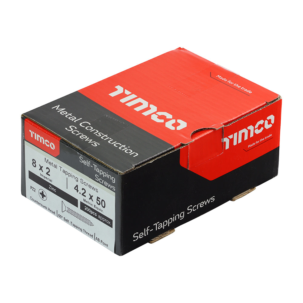 This is an image of Timco - Self-Tapping Screws - PZ - Countersunk - Zinc 8 x 2" - (200 PCS Box) 00082CCAZS
