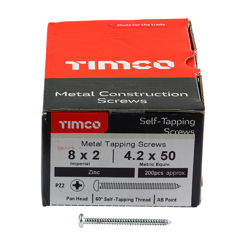 This is an image of Timco - Self-Tapping Screws - PZ - Pan - Zinc 8 x 2" - (200 PCS Box) 00082CPAZS