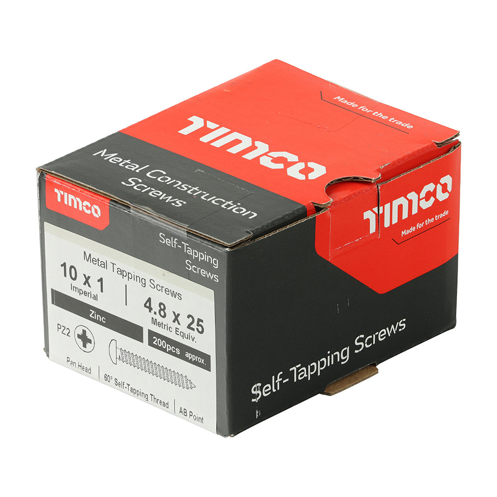 This is an image of Timco - Self-Tapping Screws - PZ - Pan - Zinc 10 x 1" - (200 PCS Box) 00101CPAZS