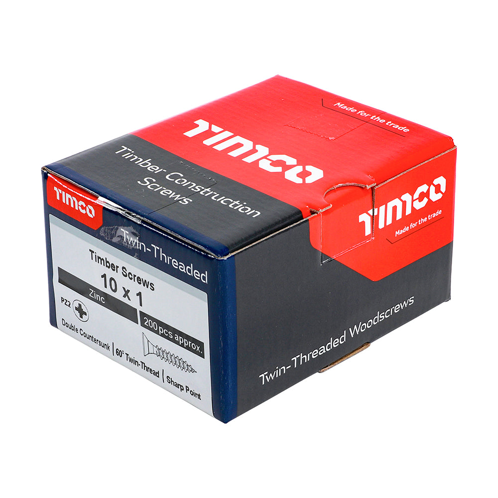 This is an image of Timco - Twin-Threaded Woodscrews - PZ - Double Countersunk - Zinc 10 x 1" - (200 PCS Box) 00101CWZ