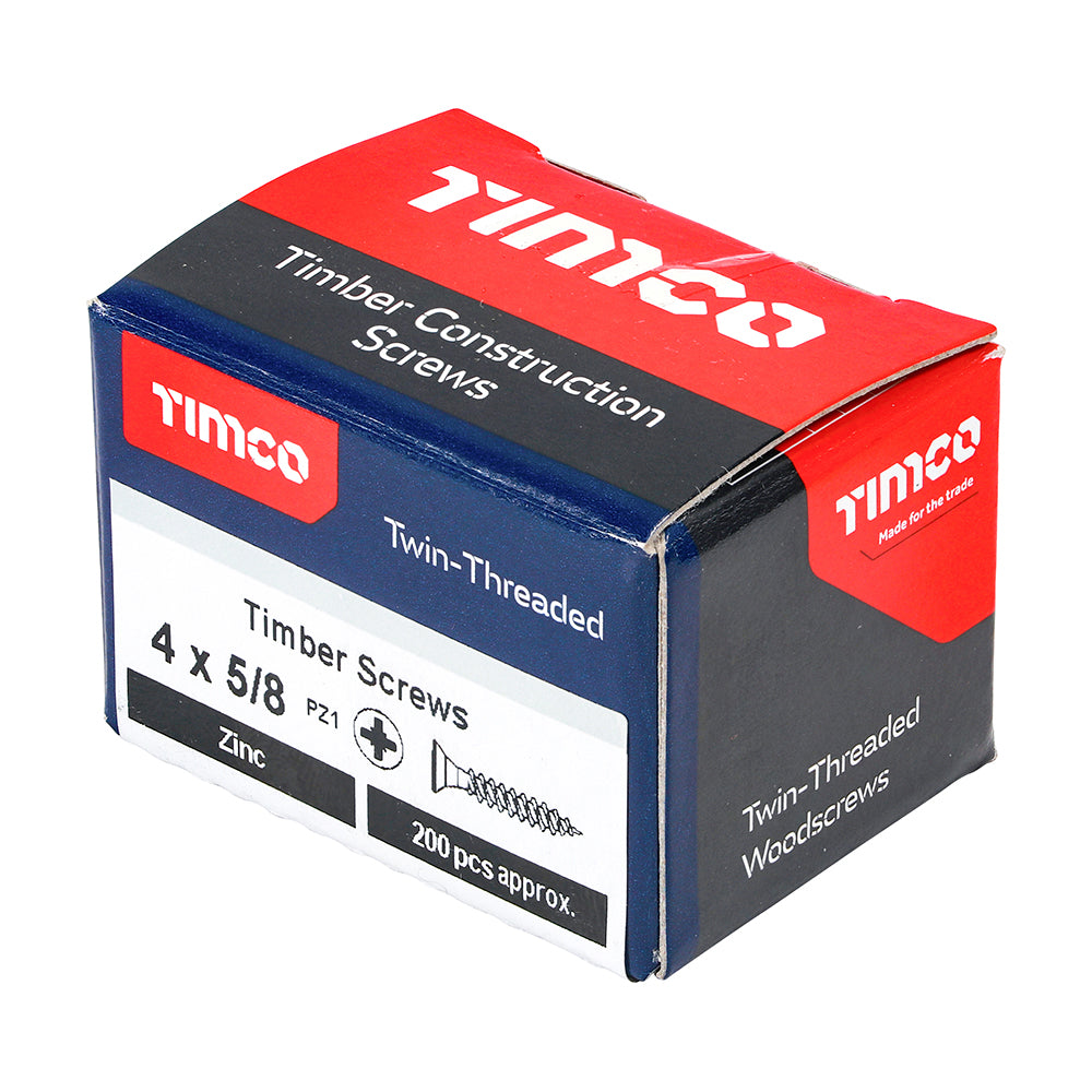 This is an image of Timco - Twin-Threaded Woodscrews - PZ - Double Countersunk - Zinc 4 x 5/8" - (200 PCS Box) 00458CWZ