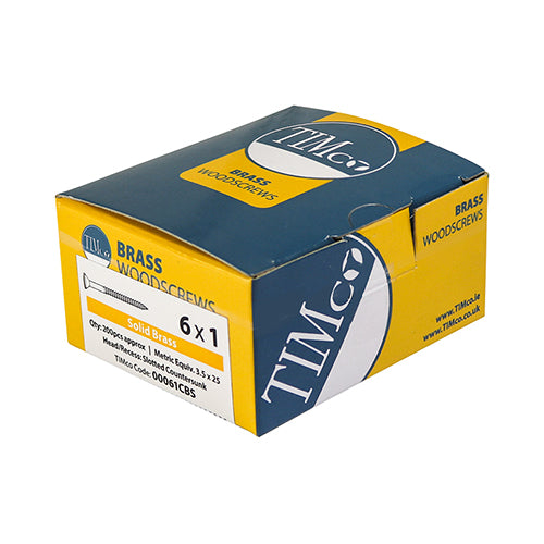 This is an image of Timco - Solid Brass Timber Screws - SLOT - Countersunk 6 x 3/4" - (200 PCS Box) 00634CBS