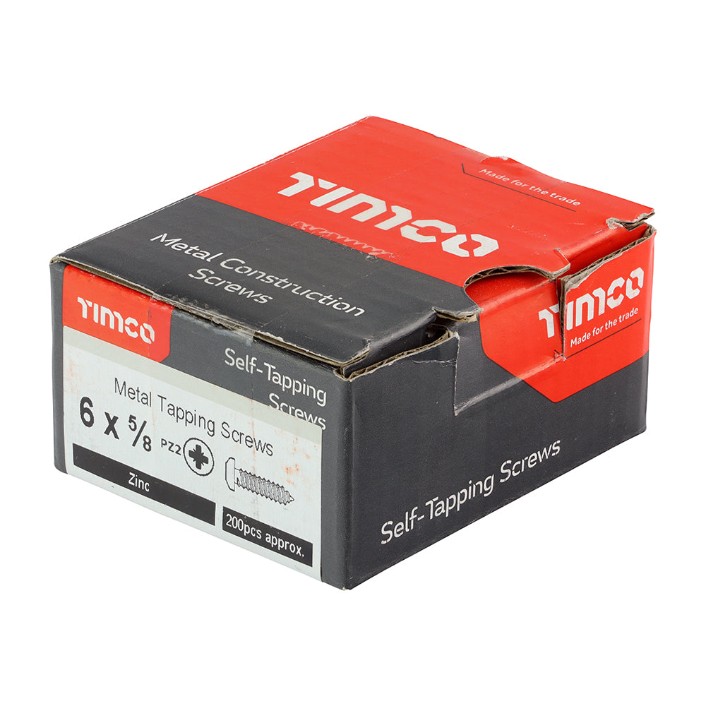 This is an image of Timco - Self-Tapping Screws - PZ - Pan - Zinc 6 x 5/8" - (200 PCS Box) 00658CPAZS