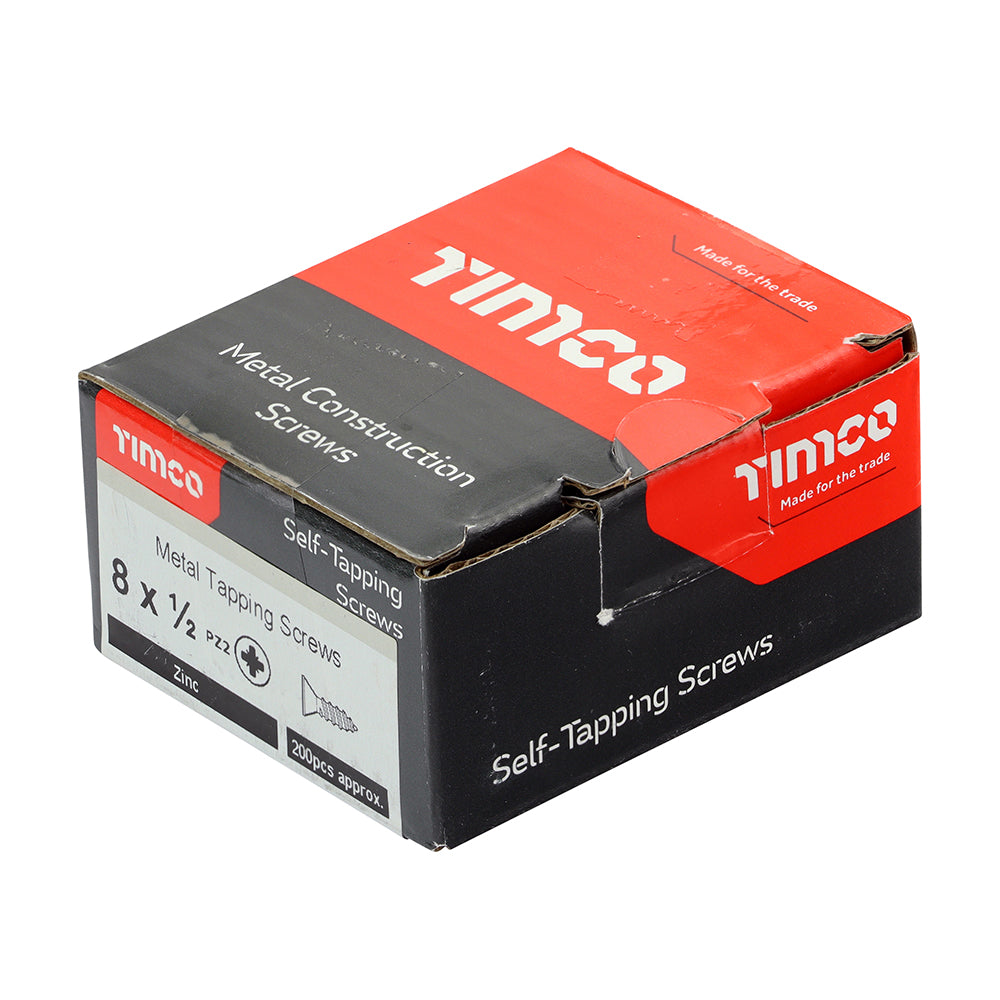 This is an image of Timco - Metal Tapping Screws - PZ - Countersunk - Self-Tapping - Zinc 8 x 1/2" - (200 PCS Box) 00812CCAZS