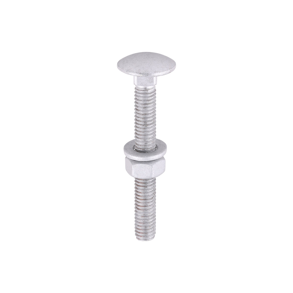 This is an image of Timco - Carriage Bolts Hex Nuts & Form A Washers - Dome - Exterior - Silver M6 x 50mm - (10 PCS TIMbag) 0650CBI