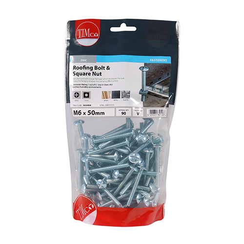 This is an image of Timco - Roofing Bolts & Square Nuts - Zinc M6 x 50mm - (90 PCS TIMbag) 0650RBB