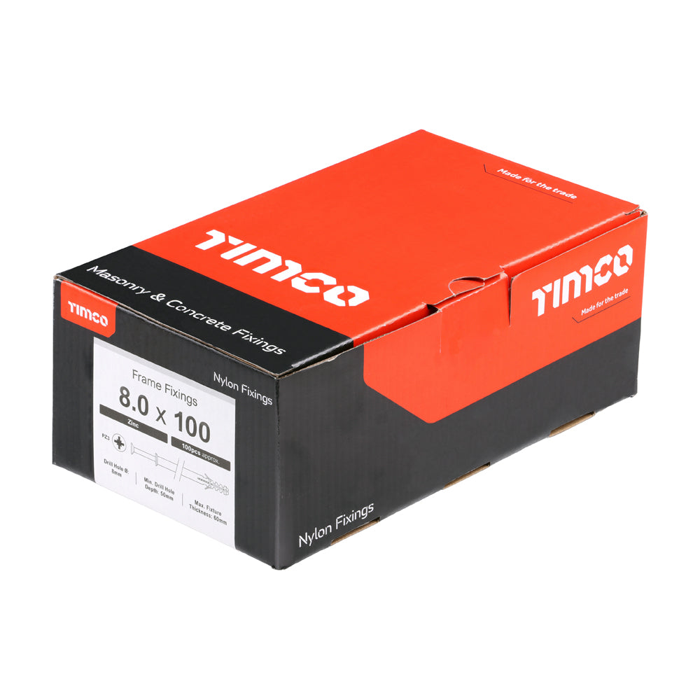 This is an image of Timco - Nylon Frame Fixing - PZ - Zinc 8.0 x 100mm - (100 PCS Box) 08100NFF