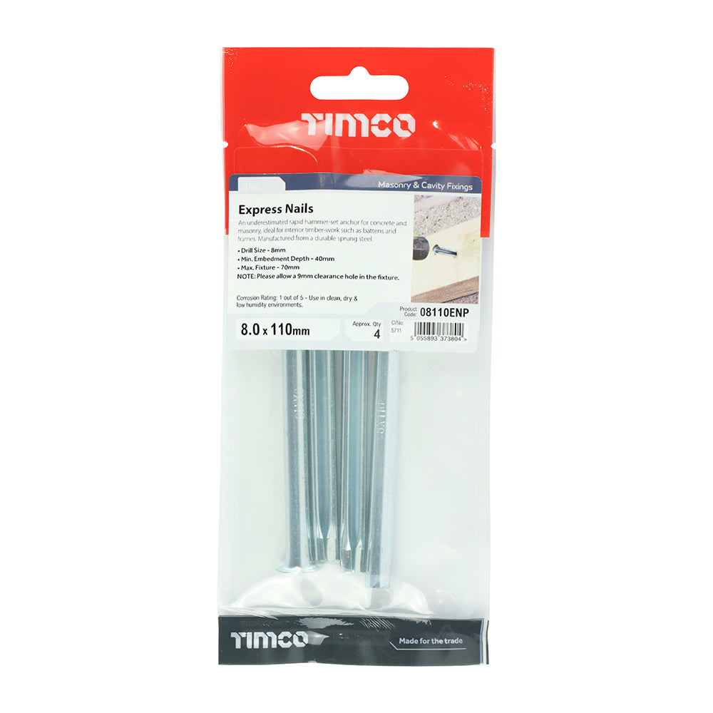 This is an image of Timco - Express Nails - Zinc 8.0 x 110mm - (4 PCS TIMpac) 08110ENP