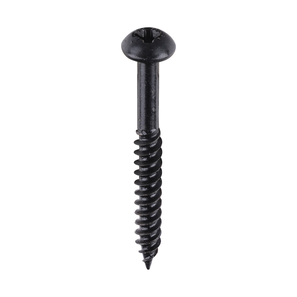 This is an image of Timco - Blackjax Woodscrews - PZ - Round - Black Organic 8 x 1 1/2" - (200 PCS Box) 08112BJC