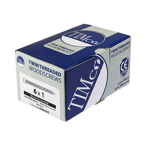 This is an image of Timco - Blackjax Woodscrews - PZ - Round - Black Organic 8 x 1 1/4" - (200 PCS Box) 08114BJC