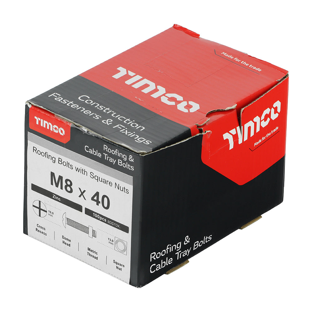 This is an image of Timco - Roofing Bolts with Square Nuts - Zinc M8 x 40mm - (100 PCS Box) 0840RB