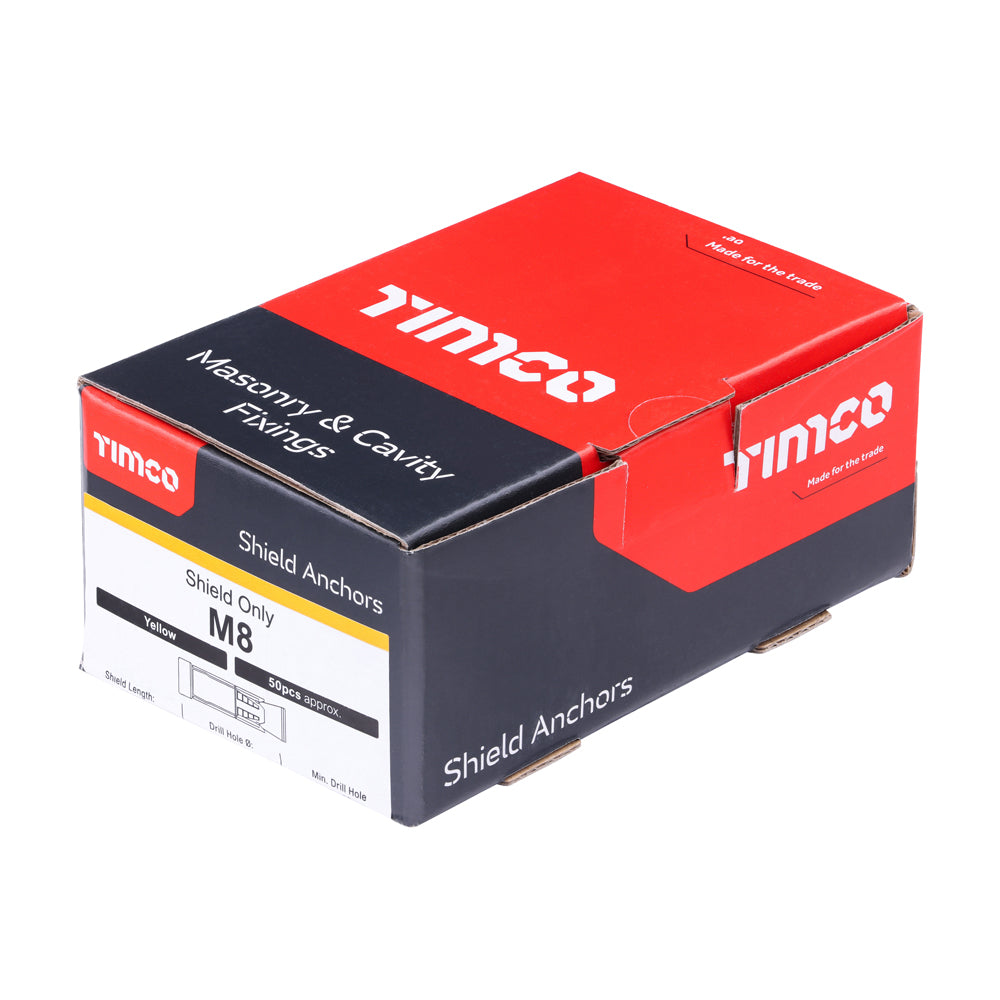 This is an image of Timco - Shield Only - Yellow M8 - (50 PCS Box) 08SH