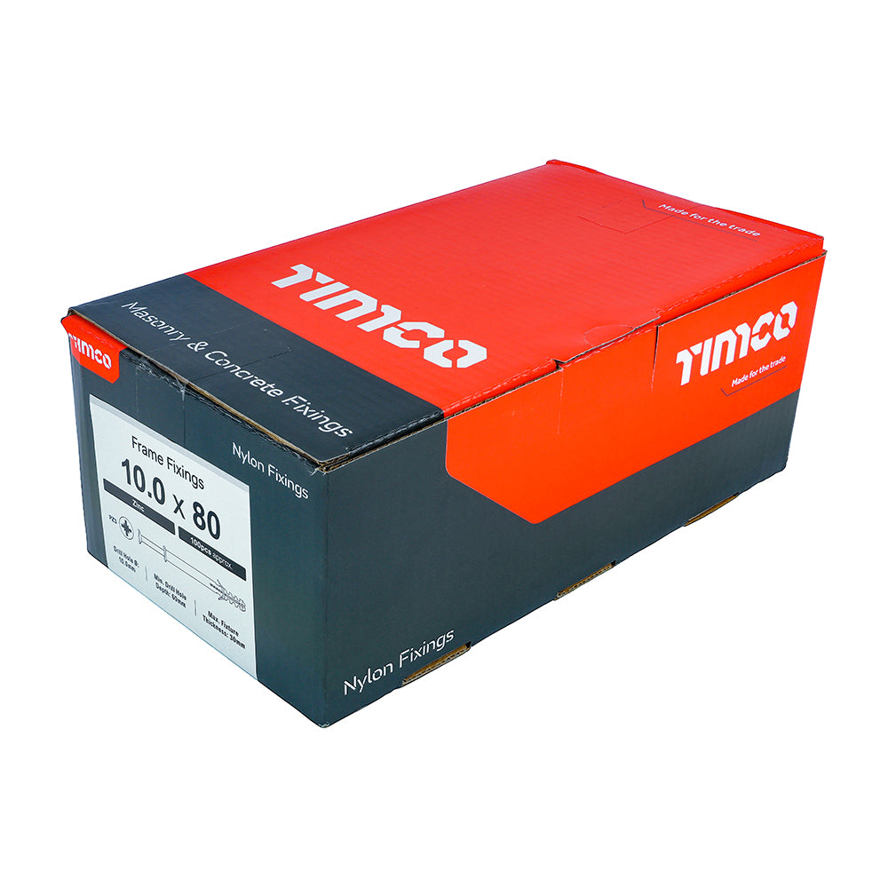 This is an image of Timco - Nylon Frame Fixing - PZ - Zinc 10.0 x 80mm - (100 PCS Box) 10080NFF