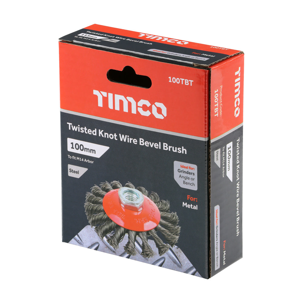 This is an image of Timco - Angle Grinder Bevel Brush - Twisted Knot Steel Wire 100mm (1 Each Box) 100TBT