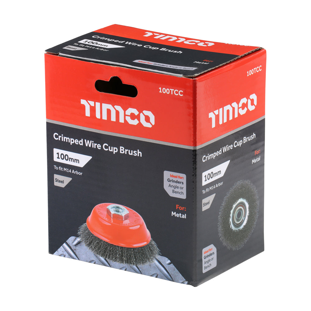 This is an image of Timco - Angle Grinder Cup Brush - Crimped Steel Wire 100mm (1 Each Box) 100TCC
