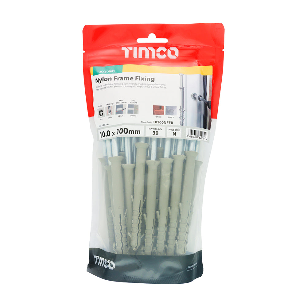 This is an image of Timco - Nylon Frame Fixings - PZ - Zinc 10.0 x 100mm - (30 PCS TIMbag) 10100NFFB