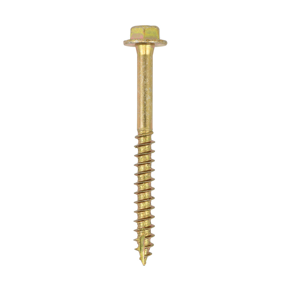 This is an image of Timco - Advanced Coach Screws - Hex Flange - Yellow 10.0 x 100mm - (28 PCS TIMbag) 10100SCSYB