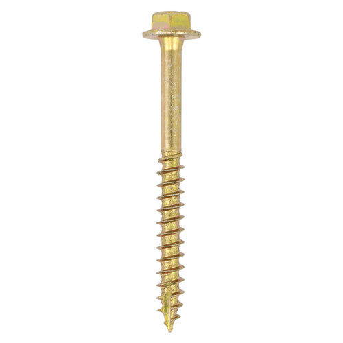This is an image of Timco - Solo Coach Screws - Hex Flange - Yellow 10.0 x 100mm - (2 PCS TIMpac) 10100SCSYP