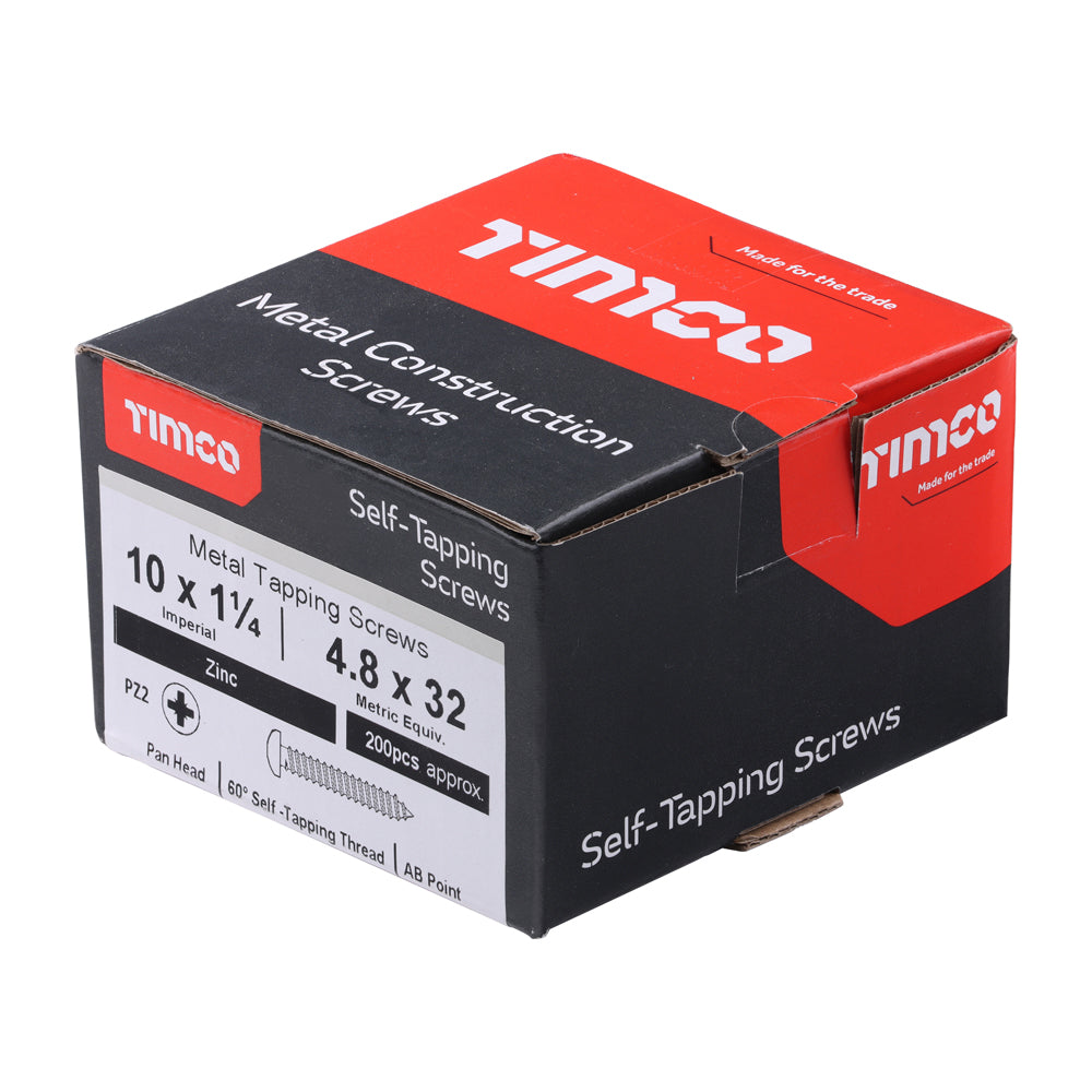 This is an image of Timco - Self-Tapping Screws - PZ - Pan - Zinc 10 x 1 1/4" - (200 PCS Box) 10114CPAZS