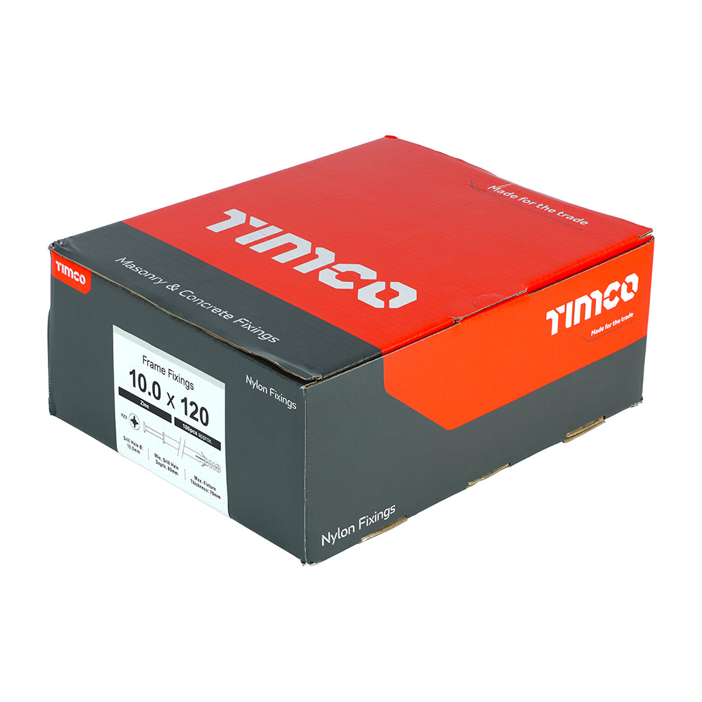 This is an image of Timco - Nylon Frame Fixing - PZ - Zinc 10.0 x 120mm - (100 PCS Box) 10120NFF