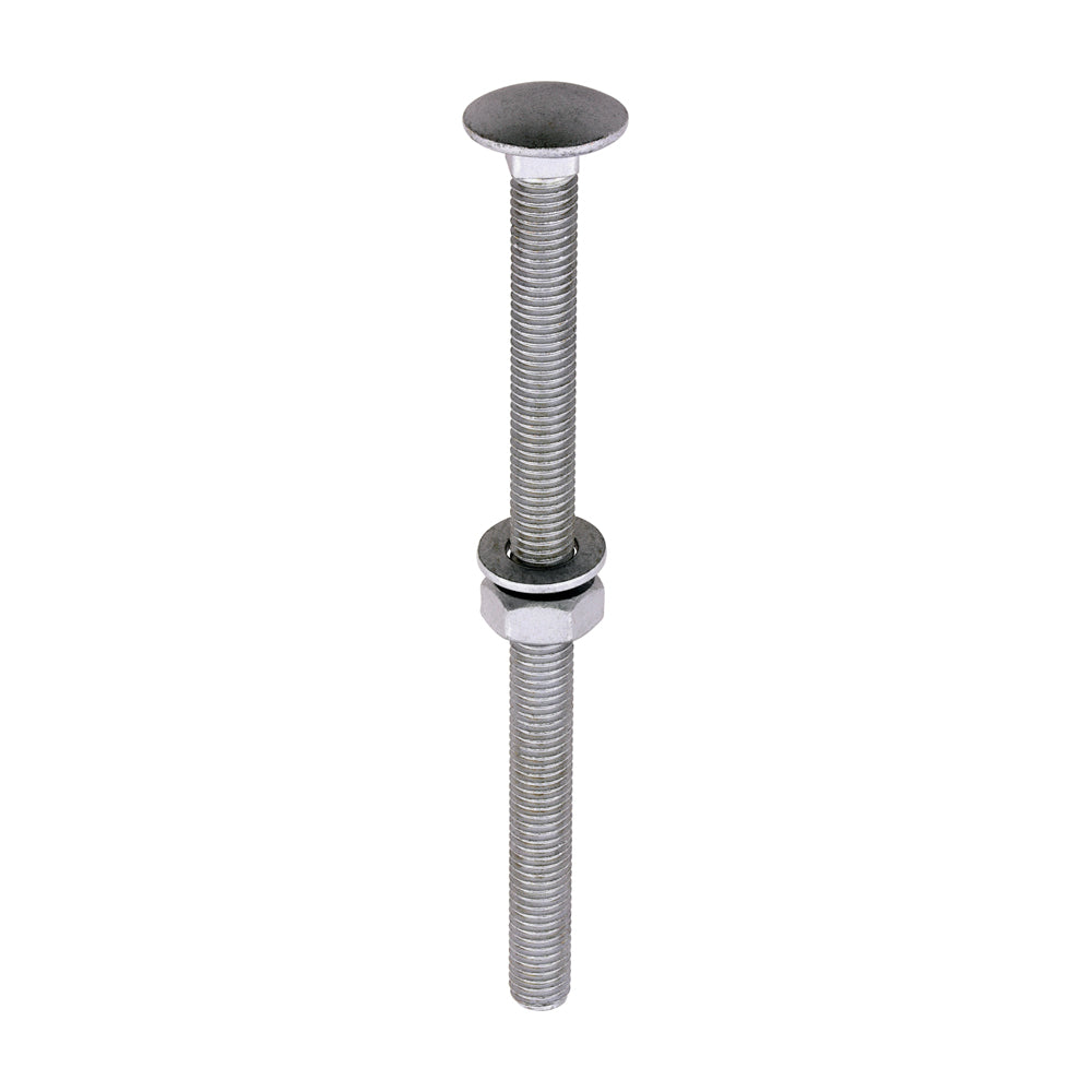 This is an image of Timco - Carriage Bolts Hex Nuts & Form A Washers - Dome - Exterior - Silver M10 x 150mm - (10 PCS TIMbag) 10150CBI