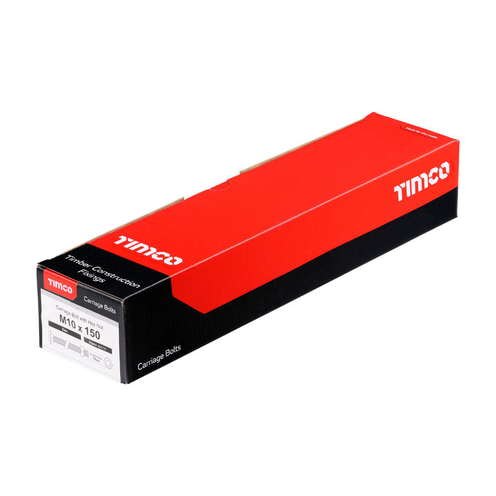 This is an image of Timco - Carriage Bolts & Hex Nuts - Zinc M10 x 150mm - (25 PCS Box) 10150CB