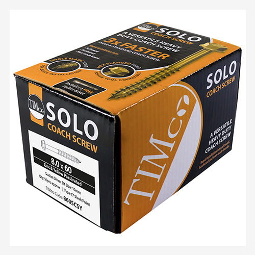 This is an image of Timco - Advanced Coach Screws - Hex Flange - Yellow 10.0 x 160mm - (50 PCS Box) 10160SCSY