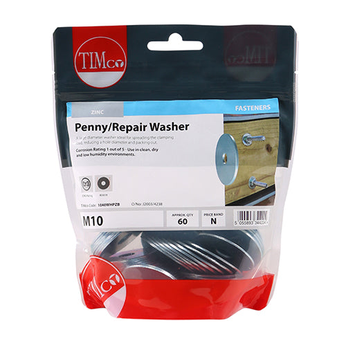 This is an image of Timco - Penny / Repair Washers - Zinc M10 x 40mm - (60 PCS TIMbag) 1040WHPZB