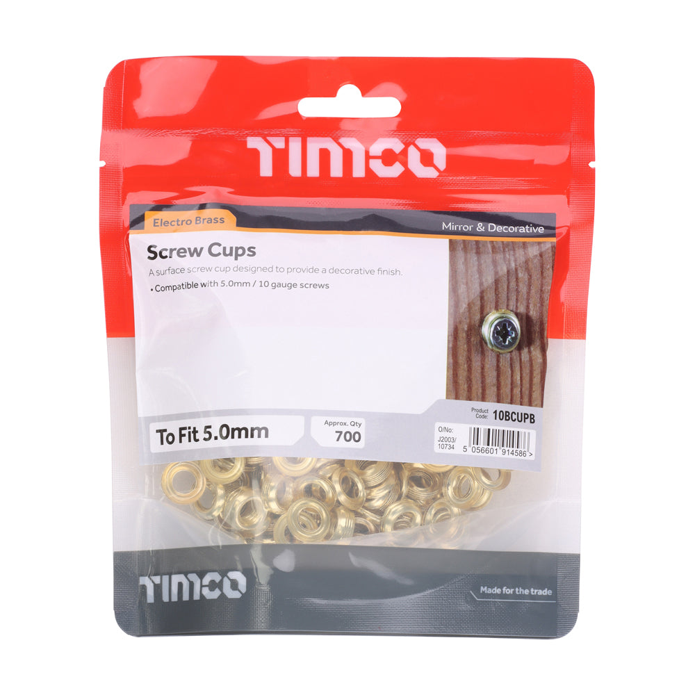 This is an image of Timco - Screw Cups - Electro Brass To fit 10 Gauge Screws - (700 PCS TIMbag) 10BCUPB