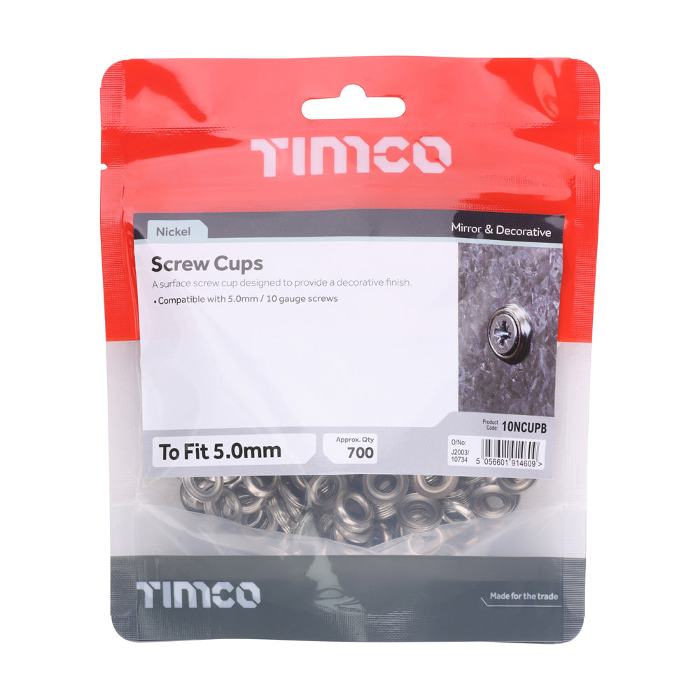 This is an image of Timco - Screw Cups - Nickel To fit 10 Gauge Screws - (700 PCS TIMbag) 10NCUPB