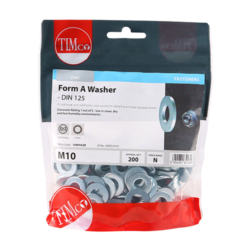 This is an image of Timco - Form A Washers - Zinc M10 - (200 PCS TIMbag) 10WHAZB
