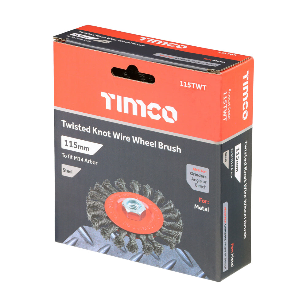 This is an image of Timco - Angle Grinder Wheel Brush - Twisted Knot Steel Wire 115mm (1 Each Box) 115TWT