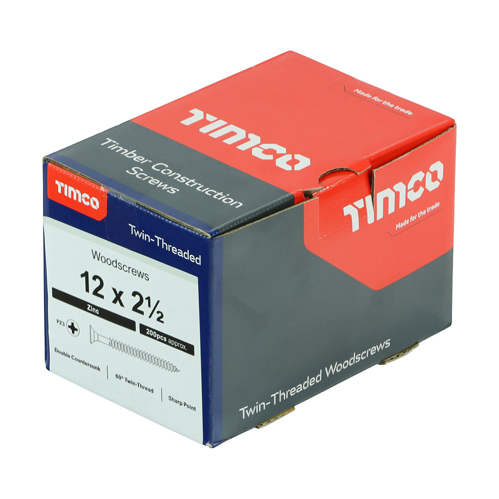 This is an image of Timco - Twin-Threaded Woodscrews - PZ - Double Countersunk - Zinc 12 x 2 1/2" - (200 PCS Box) 12212CWZ