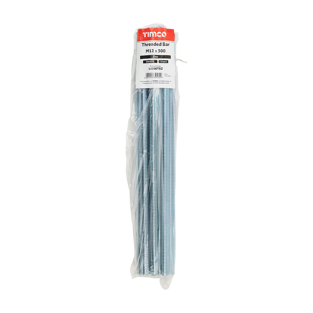 This is an image of Timco - Threaded Bars - Grade 4.8 - Zinc M12 x 300mm - (10 PCS Bundle) 12300TBZ