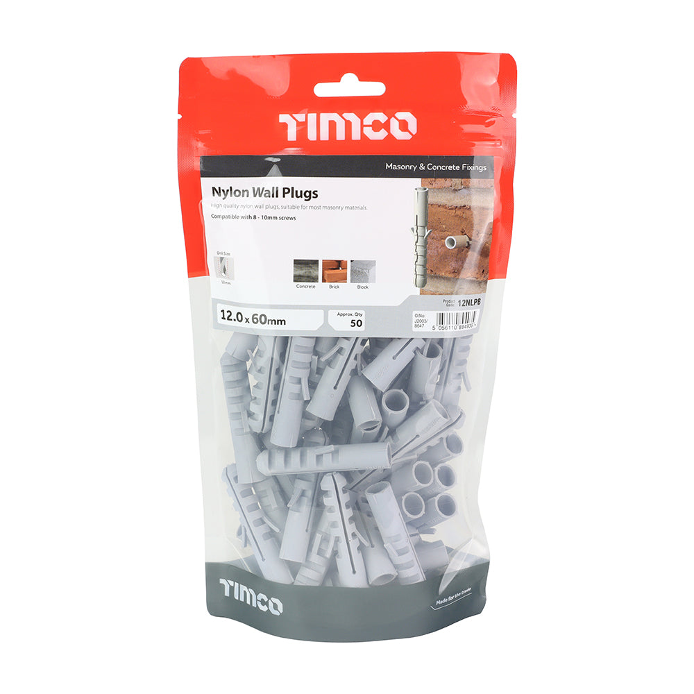 This is an image of Timco - Nylon Plugs 12.0 x 60mm - (50 PCS TIMbag) 12NLPB