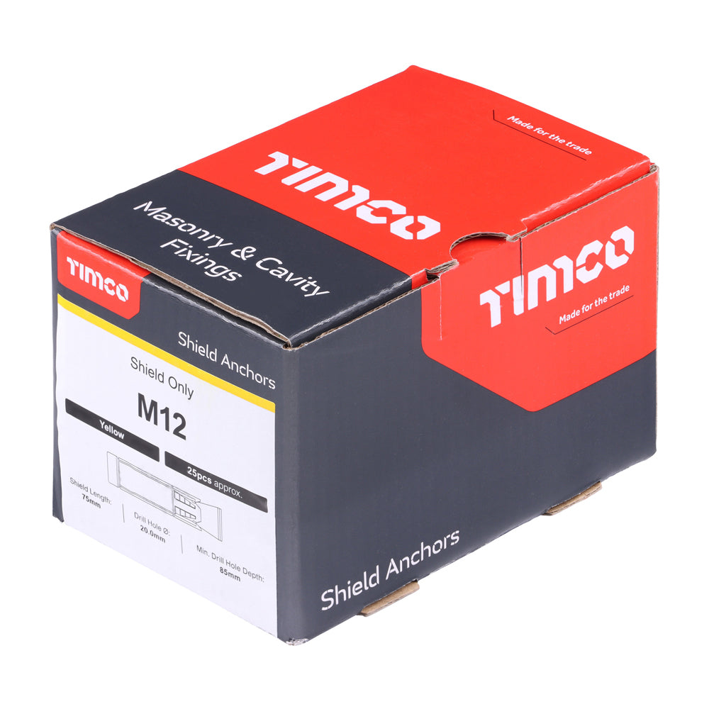 This is an image of Timco - Shield Only - Yellow M12 - (25 PCS Box) 12SH