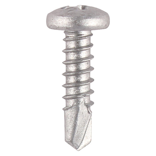 This is an image of Timco - Window Fabrication Screws - Pan - PH - Self-Tapping - Self-Drilling Point - Martensitic Stainless Steel & Silver Organic 4.2 x 19mm - (1000 PCS Box) 132SS