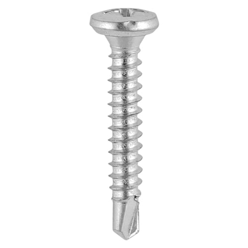 This is an image of Timco - Window Fabrication Screws - Friction Stay - Pan - PH - Self-Tapping Thread - Self-Drilling Point - Martensitic Stainless Steel & Silver Organic 3.9 x 25mm - (1000 PCS Box) 137SS