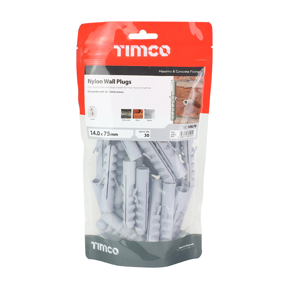 This is an image of Timco - Nylon Plugs 14.0 x 75mm - (30 PCS TIMbag) 14NLPB