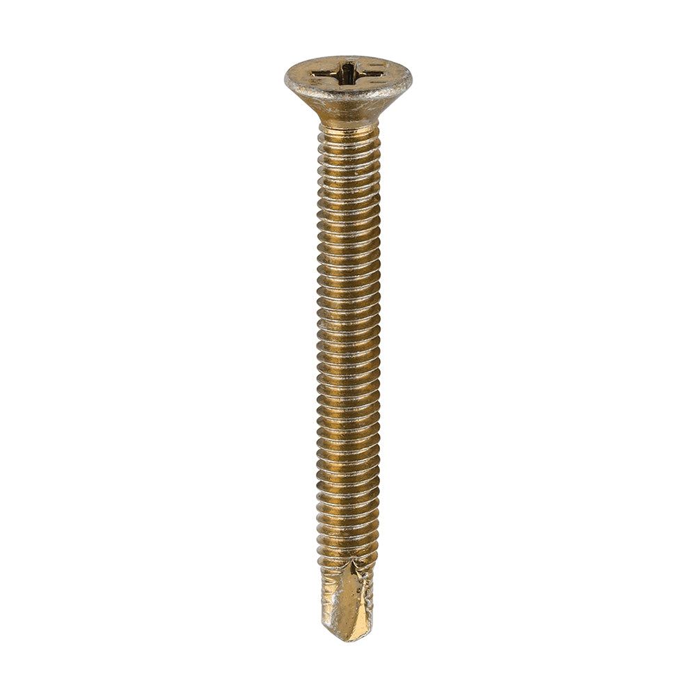 This is an image of Timco - Window Fabrication Screws - Countersunk - PH - Metric Thread - Self-Drilling Point - Yellow M4 x 38mm - (500 PCS Box) 155Y