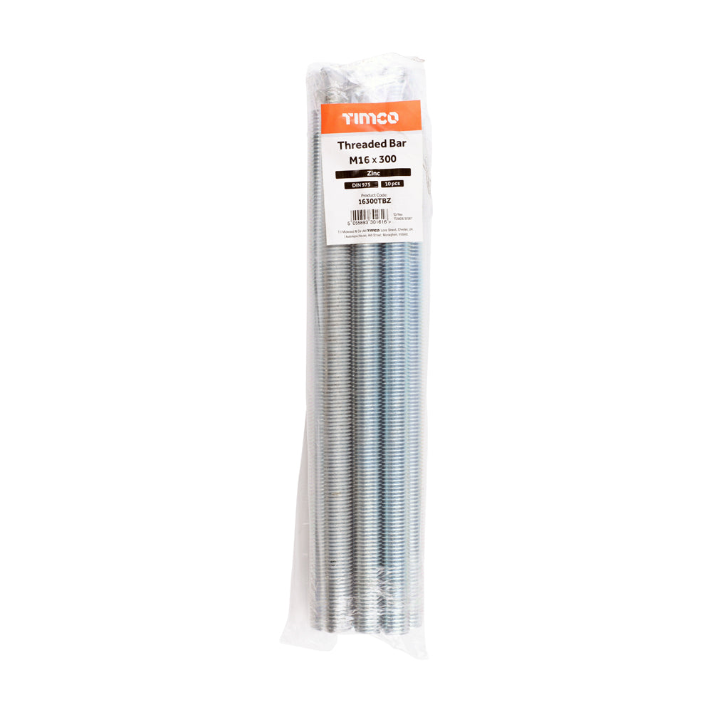 This is an image of Timco - Threaded Bars - Grade 4.8 - Zinc M16 x 300mm - (10 PCS Bundle) 16300TBZ