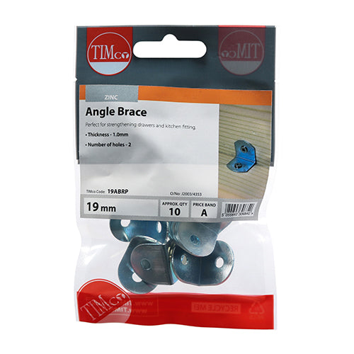 This is an image of Timco - Angled Braces - Zinc 19 x 19 x 19 (10 Pieces TIMpac) 19ABRP