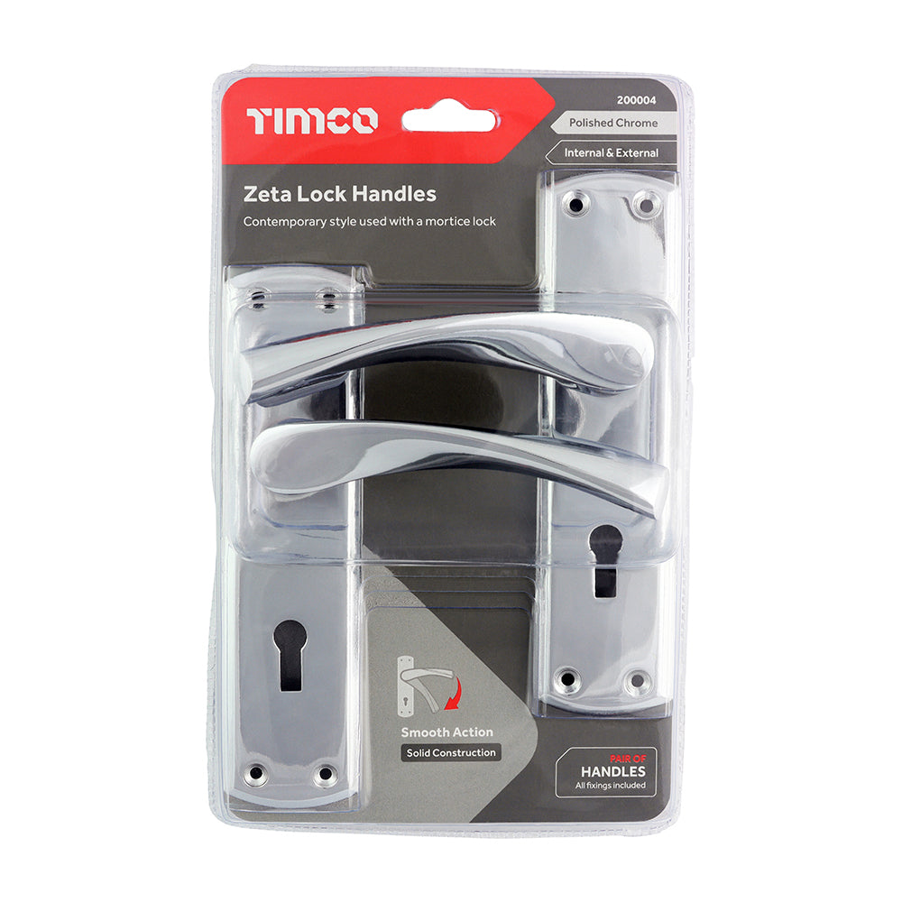 This is an image of Timco - Zeta Lock Handles - Polished Chrome 175 x 45 (1 Pairs Blister Pack) 200004