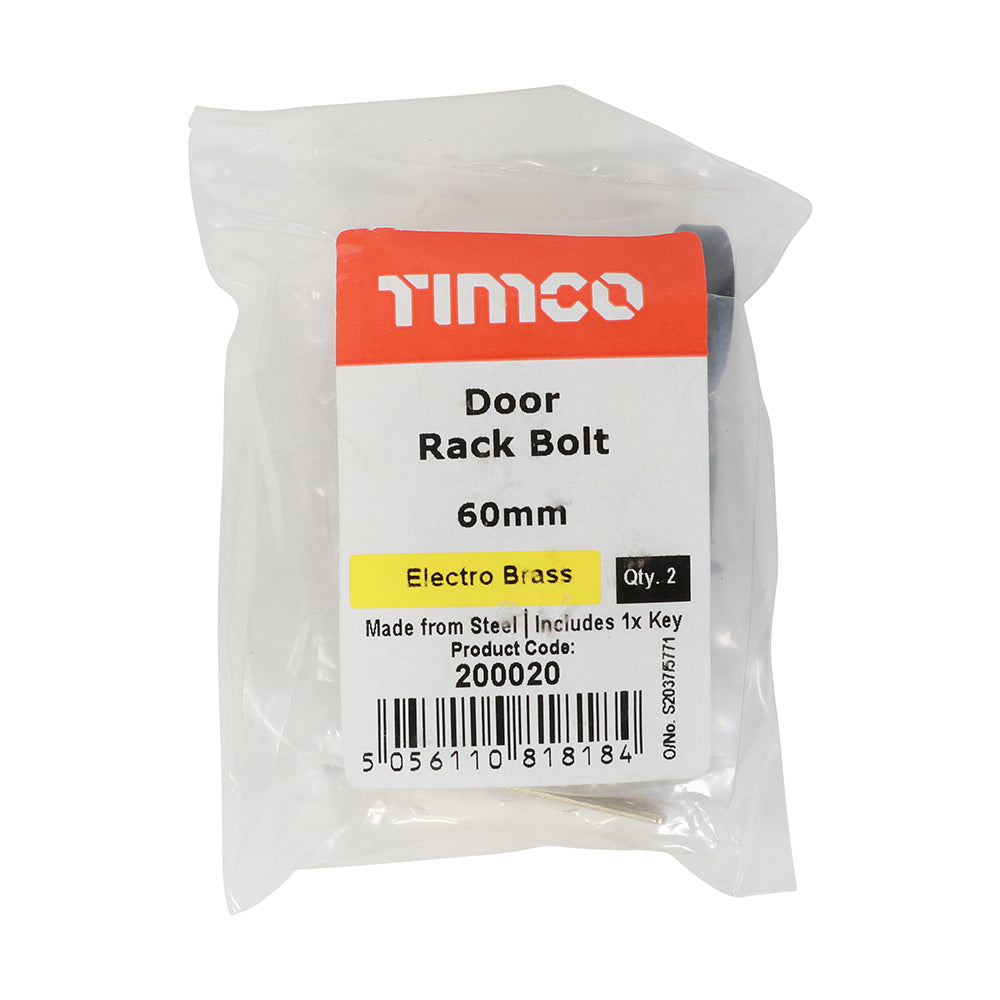 This is an image of Timco - Door Rack Bolts - Electro Brass 60mm (2 Pieces Bag) 200020